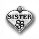 5 Silver Heart Sister Charm Pendant 18x18mm by TIJC SP0607