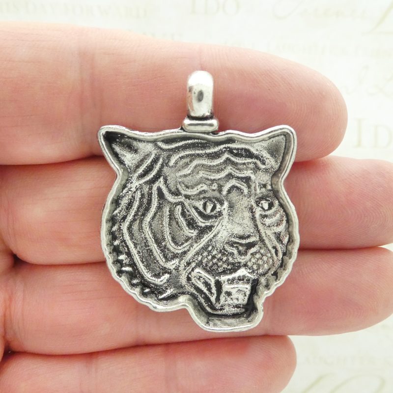 1 Silver Tiger Charm Pendant 44x34mm by TIJC SP0609 - Image 5