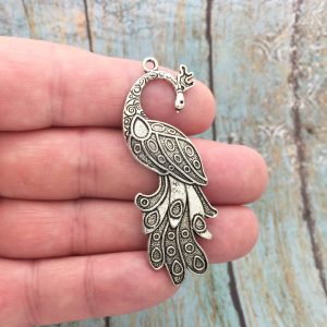 4 Peacock Charm Pendant Silver by TIJC SP0611