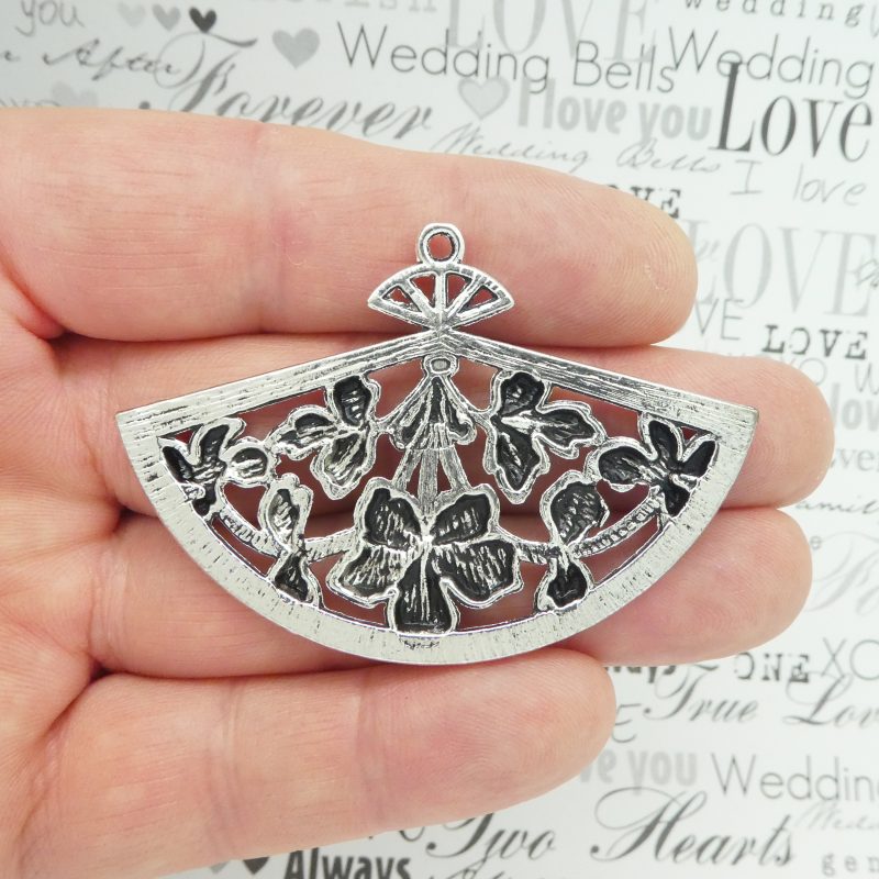 2 Chinese Silver Fan Charm Pendant by TIJC SP0629 - Image 2