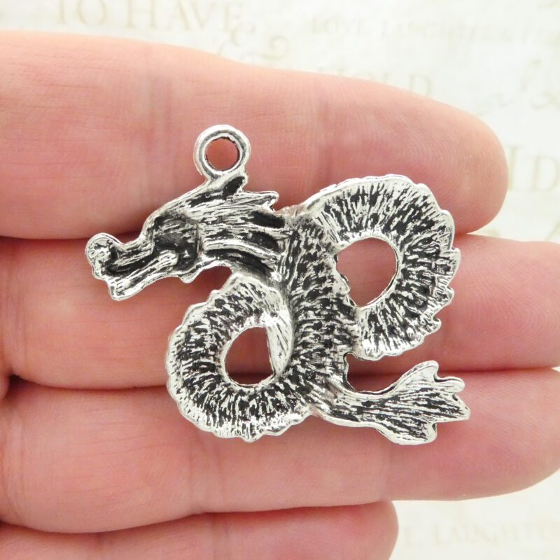 3 Silver Dragon Charm Pendant 44x42mm by TIJC SP0632 - Image 3