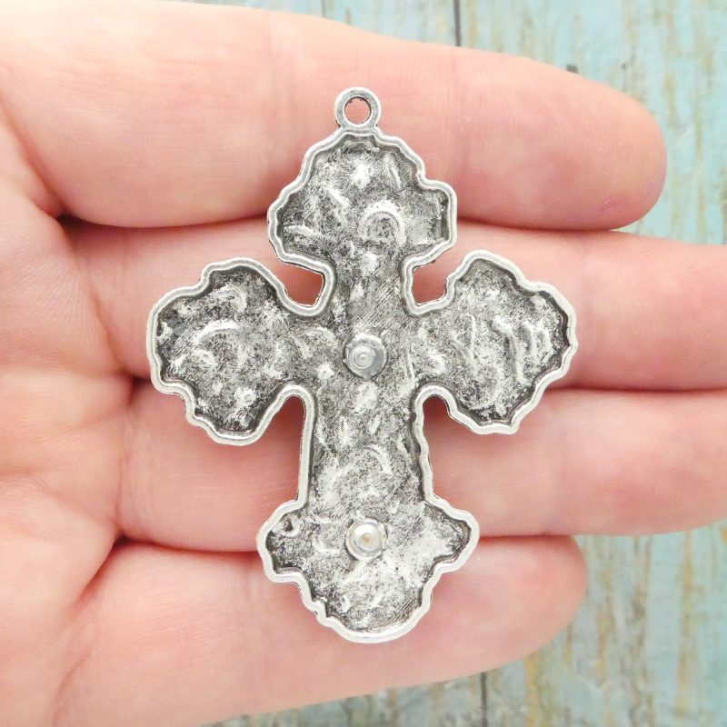 1 Hammered Cross Charm Pendant 59x46mm by TIJC SP0637 - Image 3