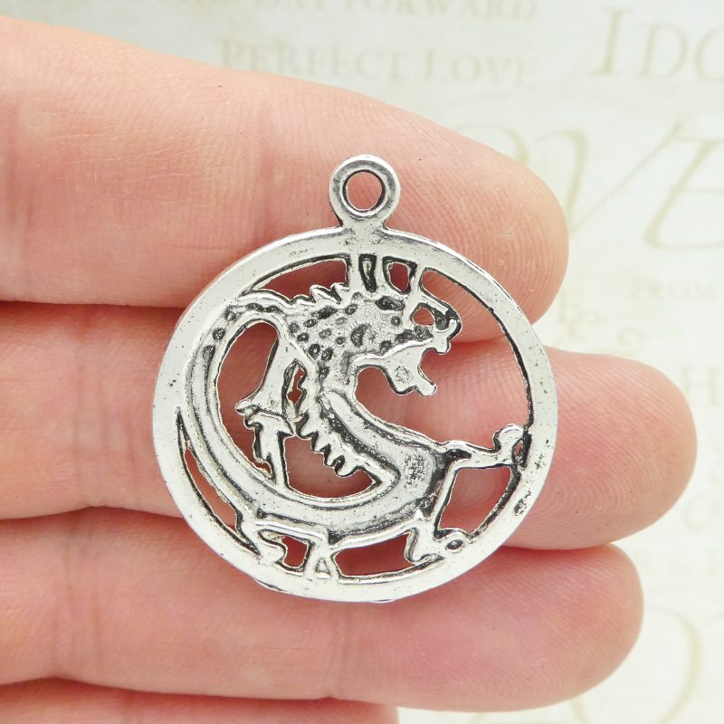 3 Chinese Dragon Charm Pendant Silver by TIJC SP0640 - Image 2