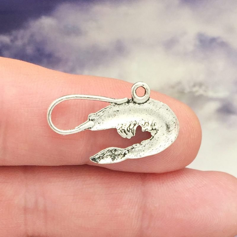 BULK 40 Silver Shrimp Charm Pendant by TIJC SP0641B - Image 2