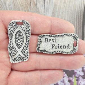 2 Silver Ichthus Christian Fish Necklace 42x21mm by TIJC SP0642