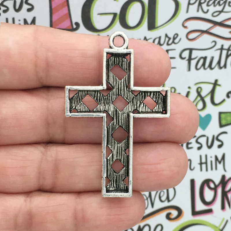 BULK 9 Silver Cross Charm Pendant by TIJC SP0649B - Image 2