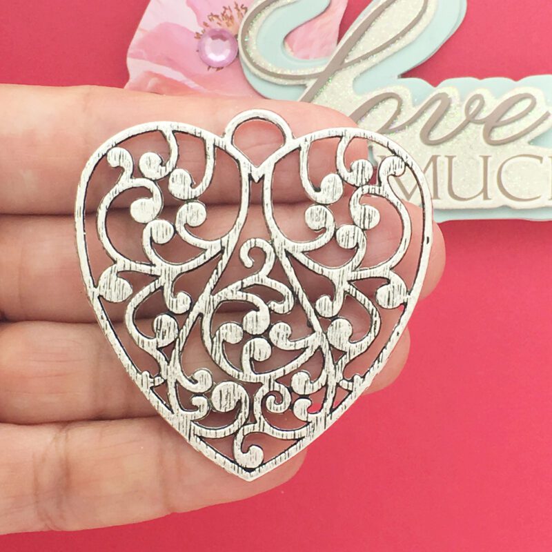 BULK 5 Filigree Heart Charm Pendant Silver by TIJC SP0652B - Image 2