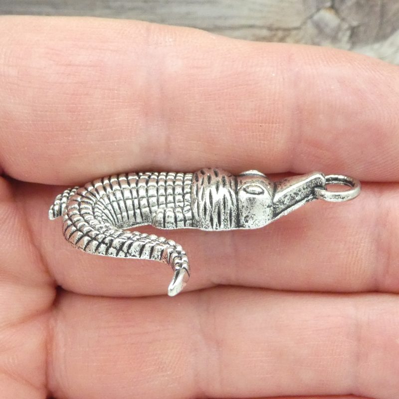 BULK 12 Silver Gator Charm Alligator Pendant Large by TIJC SP0662B - Image 5