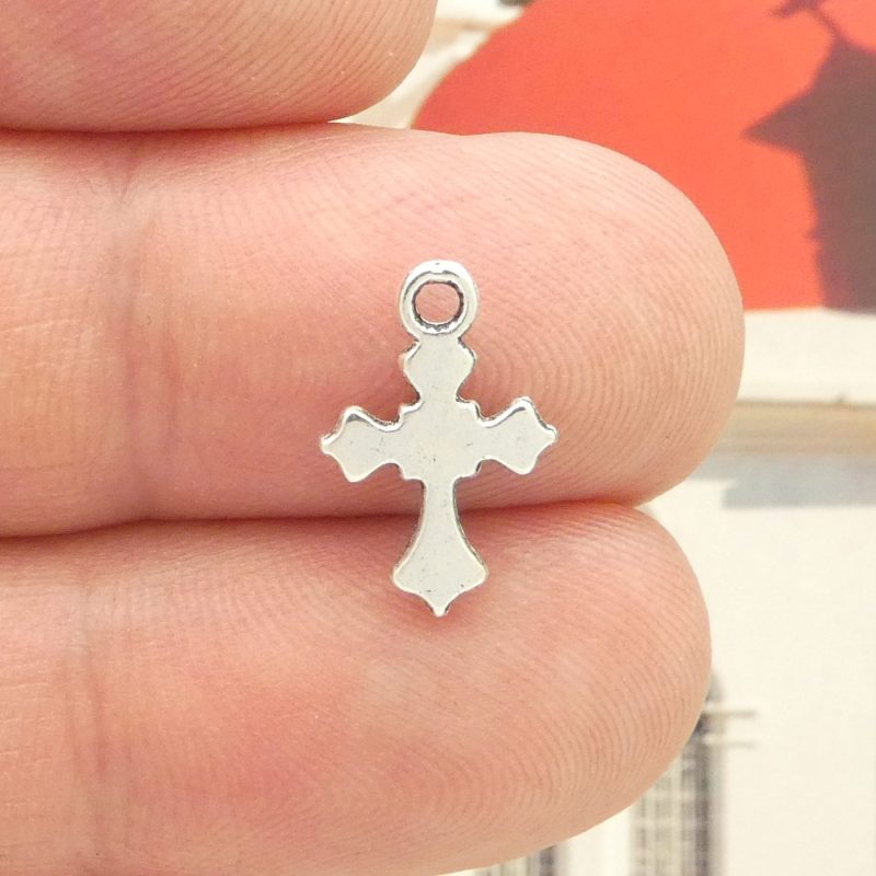 BULK 60 Tiny Cross Charm Silver by TIJC SP0684B - Image 4