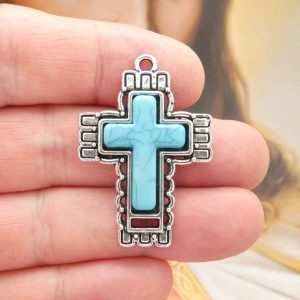 Turquoise Southwest Silver Cross Pendant