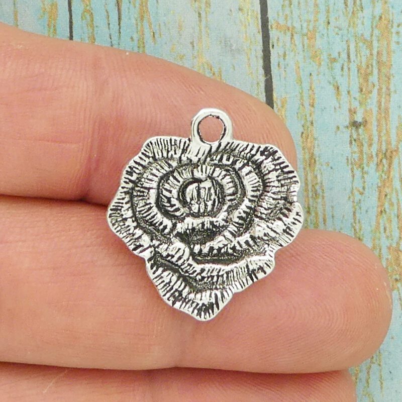 5 Silver Rose Flower Charm by TIJC SP0722 - Image 3