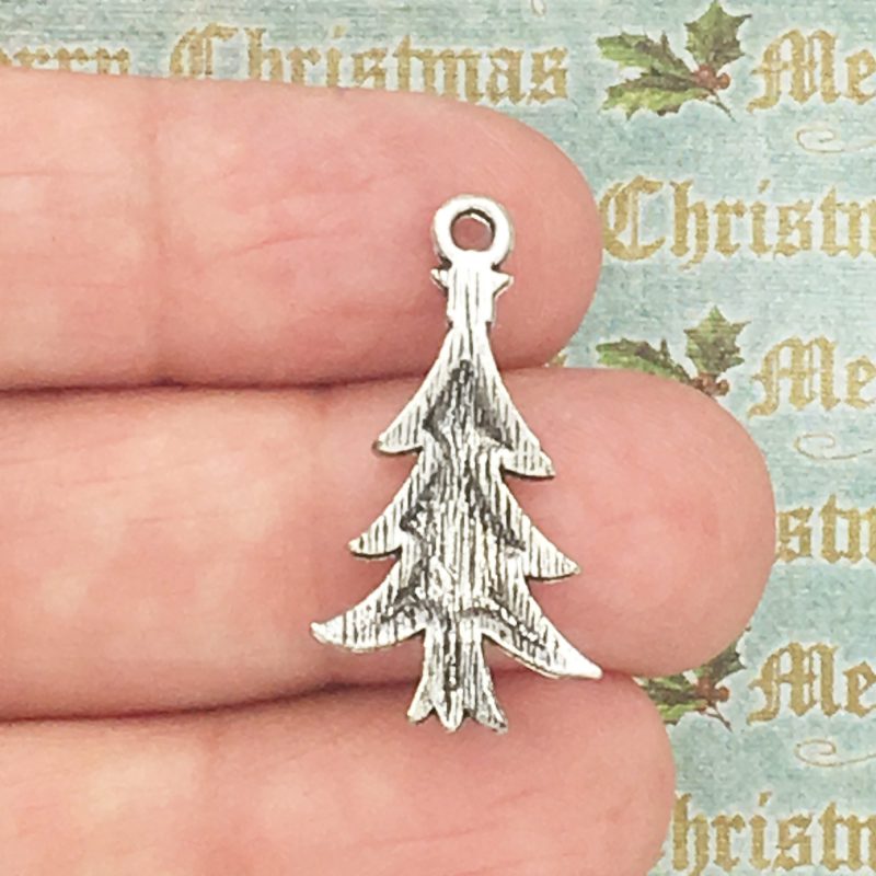 10 Silver Christmas Tree Charm by TIJC SP0726 - Image 2