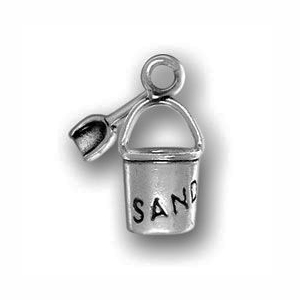 5 Silver Sand Pail Charm Beach Pendant 16x7mm by TIJC SP0731