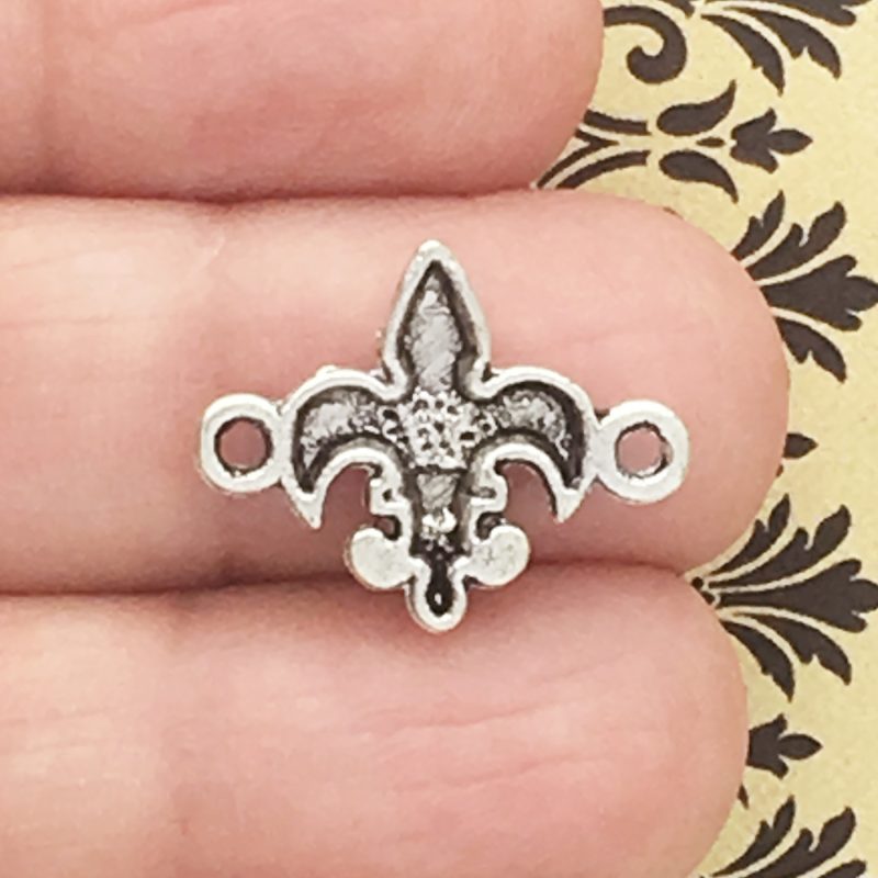 10 Silver Fleur de Lis Charm Bracelet Connector by TIJC SP0749 - Image 2