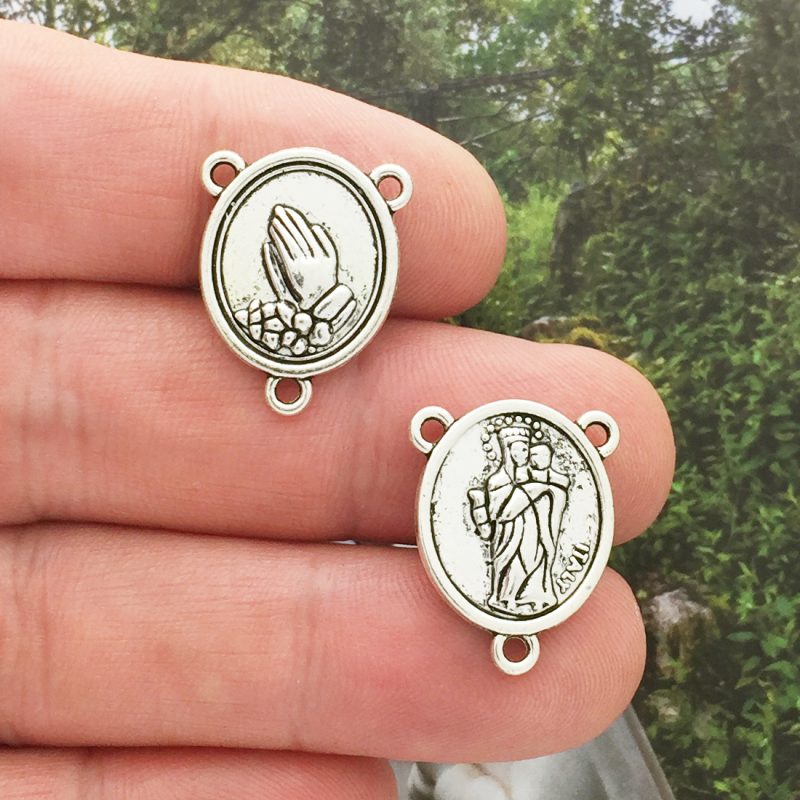 5 Rosary Center Praying Hands Charms Silver by TIJC SP0755