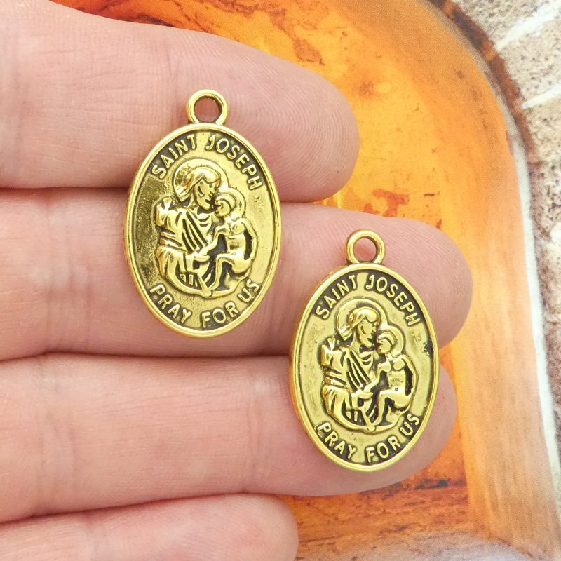 BULK 12 St Joseph Charm Medal Gold by TIJC SP0757B - Image 2