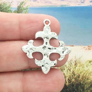 Silver Fleur de Lis Cross Charm