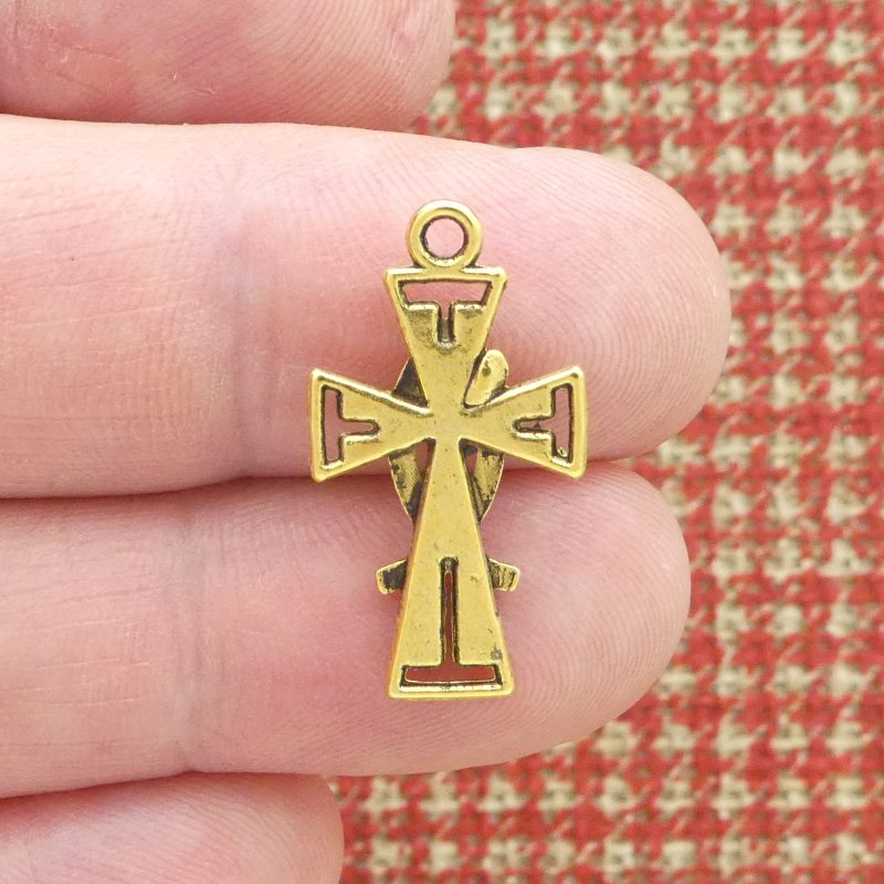8 Gold Cross Charm with Christian Fish by TIJC SP0763 - Image 4