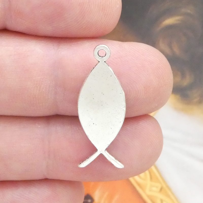 BULK 25 Silver Ichthus Charm with Cross by TIJC SP0772B - Image 4