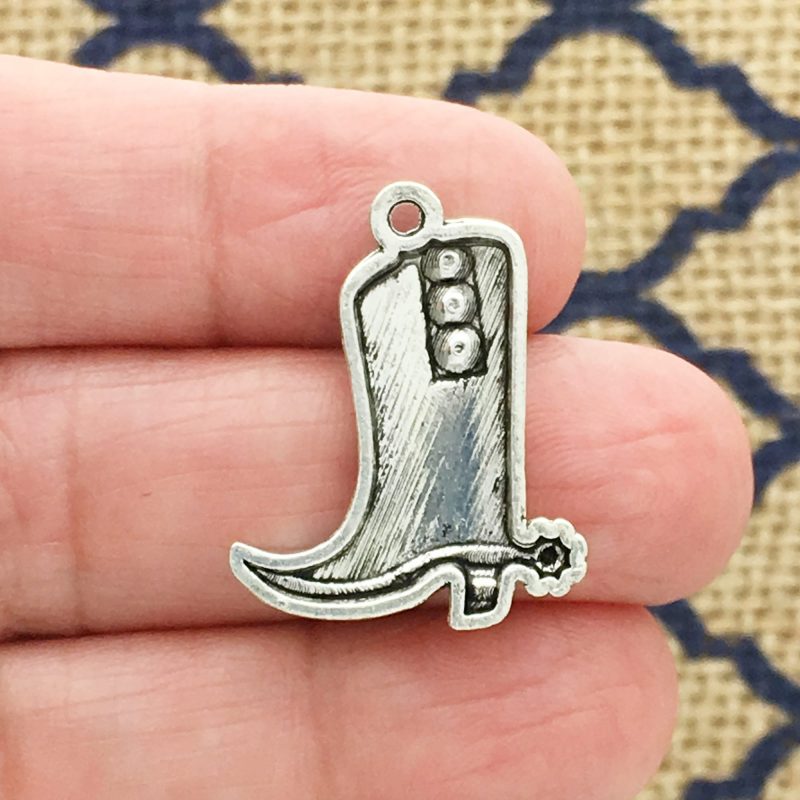 8 Silver Cowboy Boot Charm by TIJC SP0776B - Image 2
