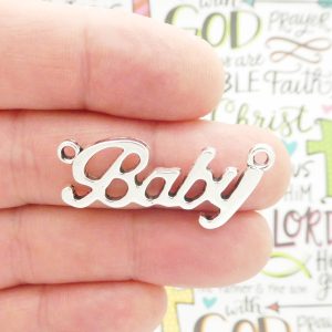 BULK 20 Baby Charm Word Silver 38x17mm by TIJC SP0781B