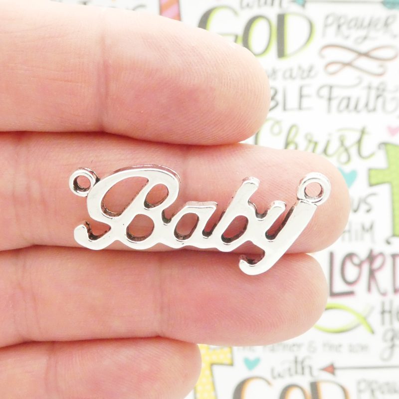 5 Baby Charm Word Silver 38x17mm by TIJC SP0781