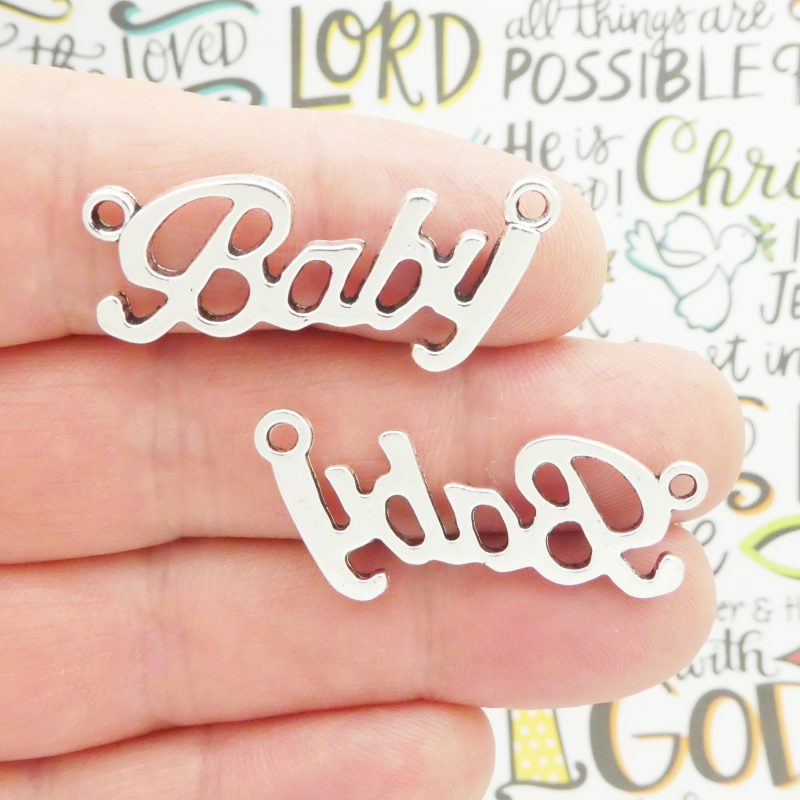 5 Baby Charm Word Silver 38x17mm by TIJC SP0781 - Image 4