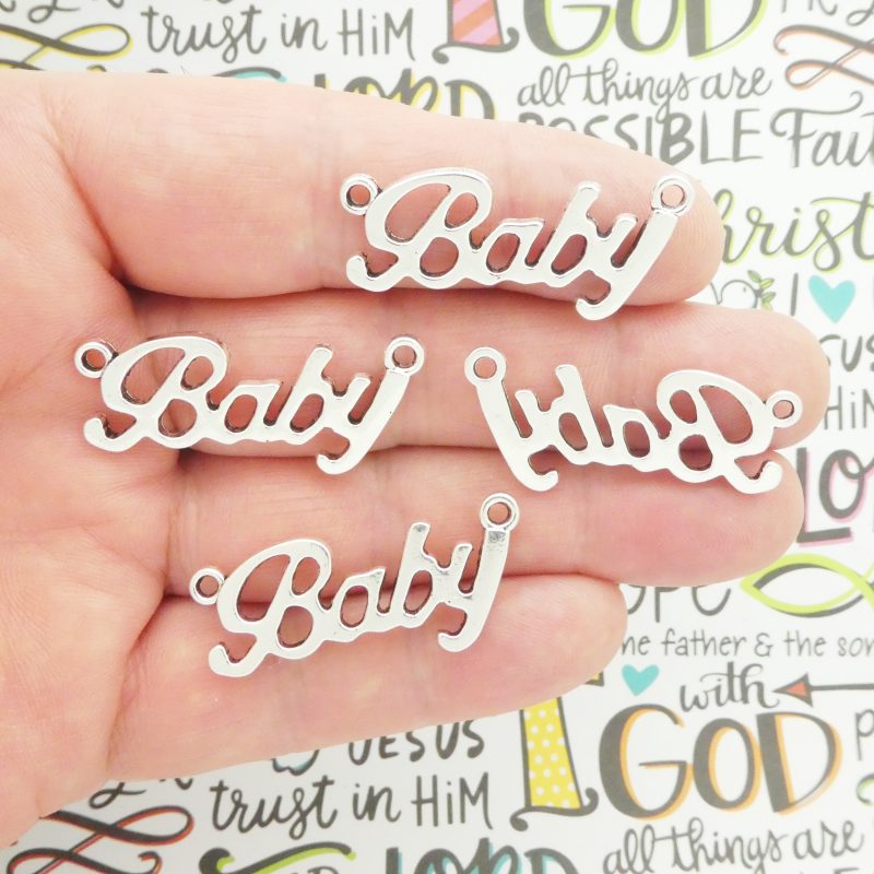 5 Baby Charm Word Silver 38x17mm by TIJC SP0781 - Image 5