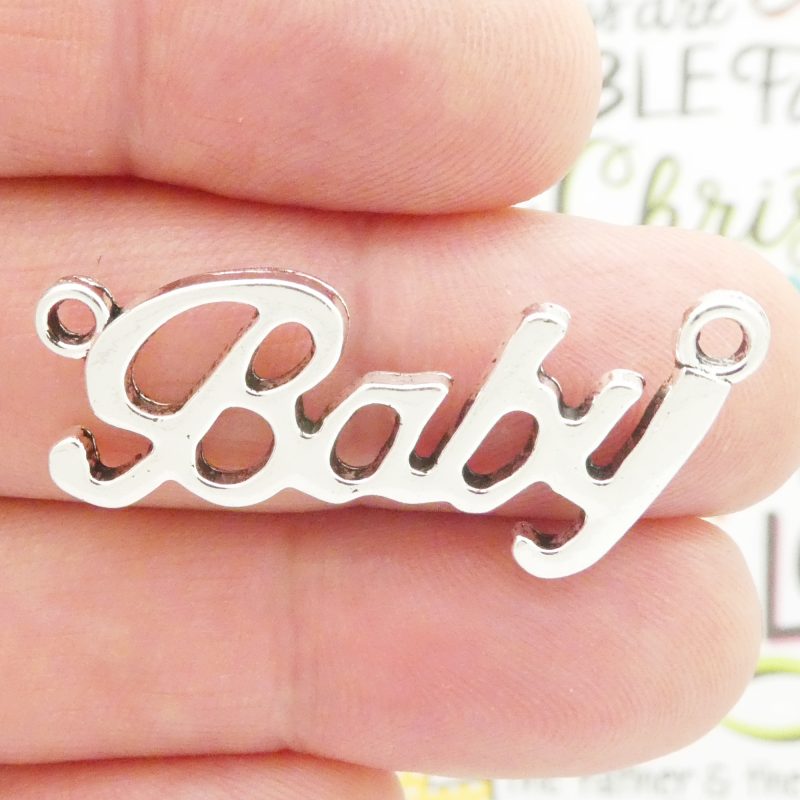 5 Baby Charm Word Silver 38x17mm by TIJC SP0781 - Image 2