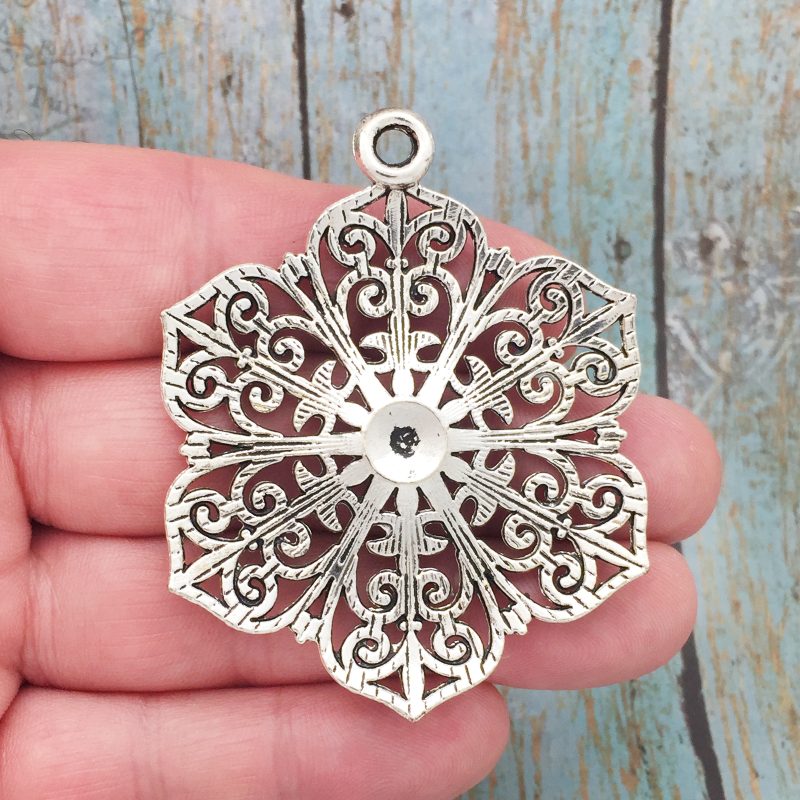 1 Filigree Silver Flower Charm Pendant by TIJC SP0808 - Image 2