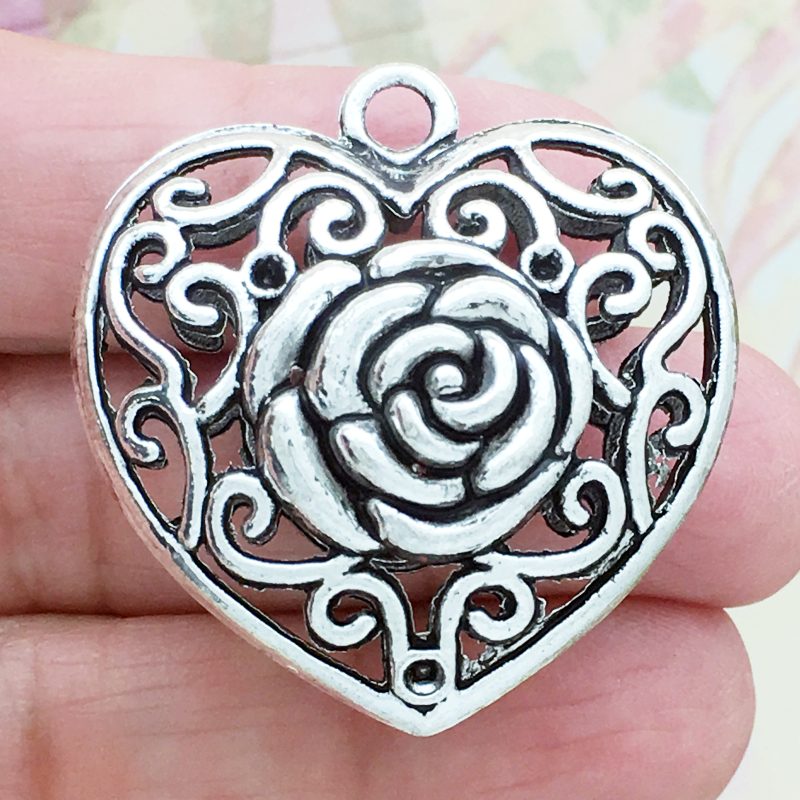 Heart Rose Charm Pendant