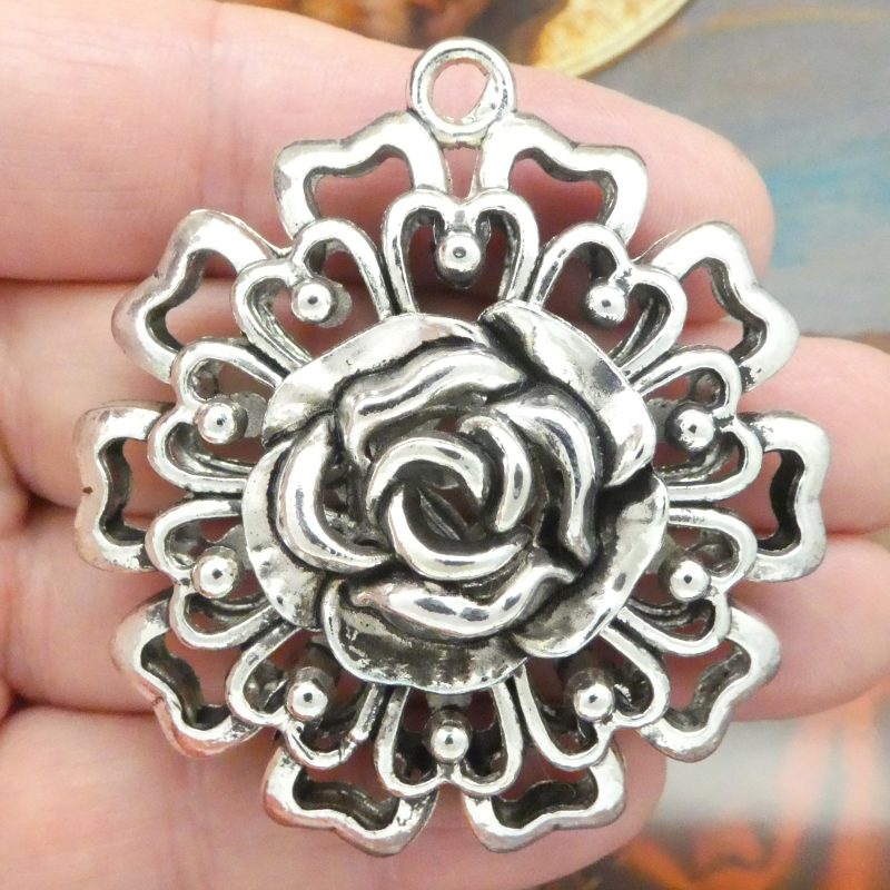 Silver Rose Flower Pendant