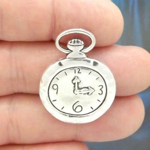 3 Pocket Watch Charm Silver 32x27mm by TIJC SP0824