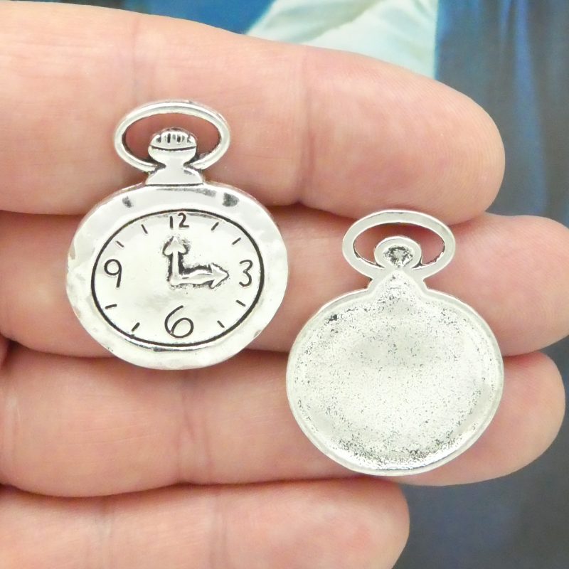3 Pocket Watch Charm Silver 32x27mm by TIJC SP0824 - Image 4