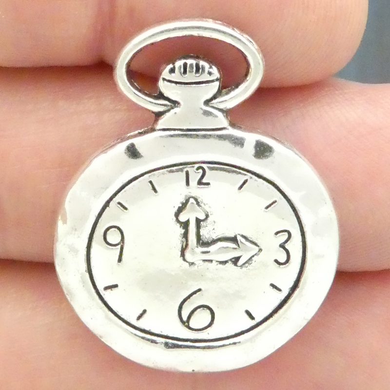3 Pocket Watch Charm Silver 32x27mm by TIJC SP0824 - Image 2