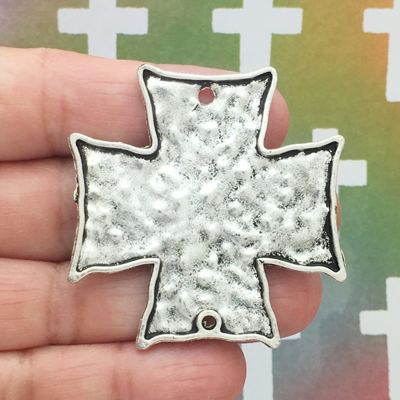3 Hammered Cross Charm Pendant Silver by TIJC SP0831 - Image 2