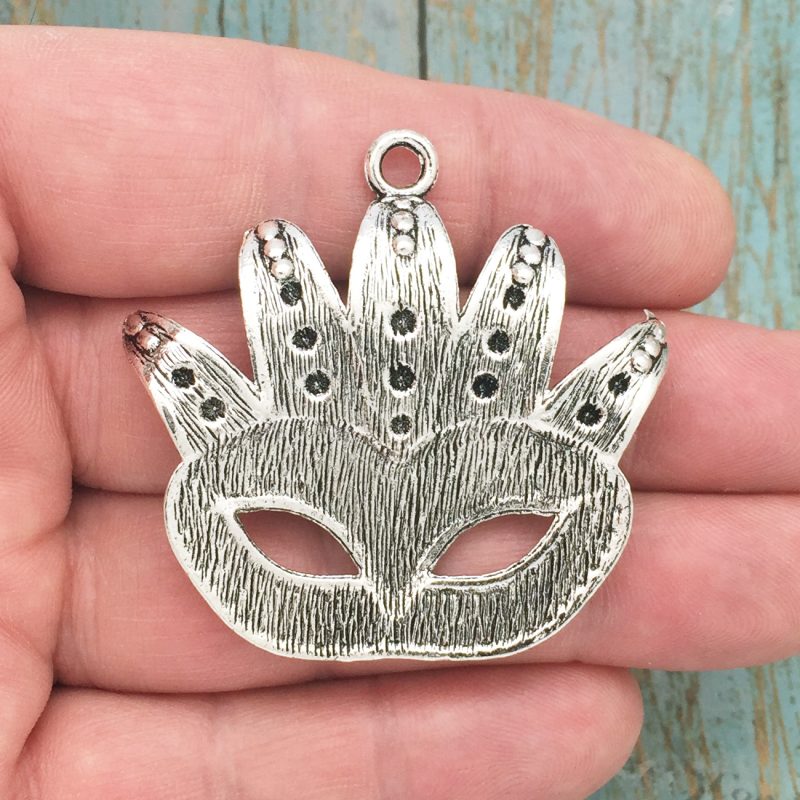 BULK 4 Mask Charm Pendant Silver by TIJC SP0857B - Image 2