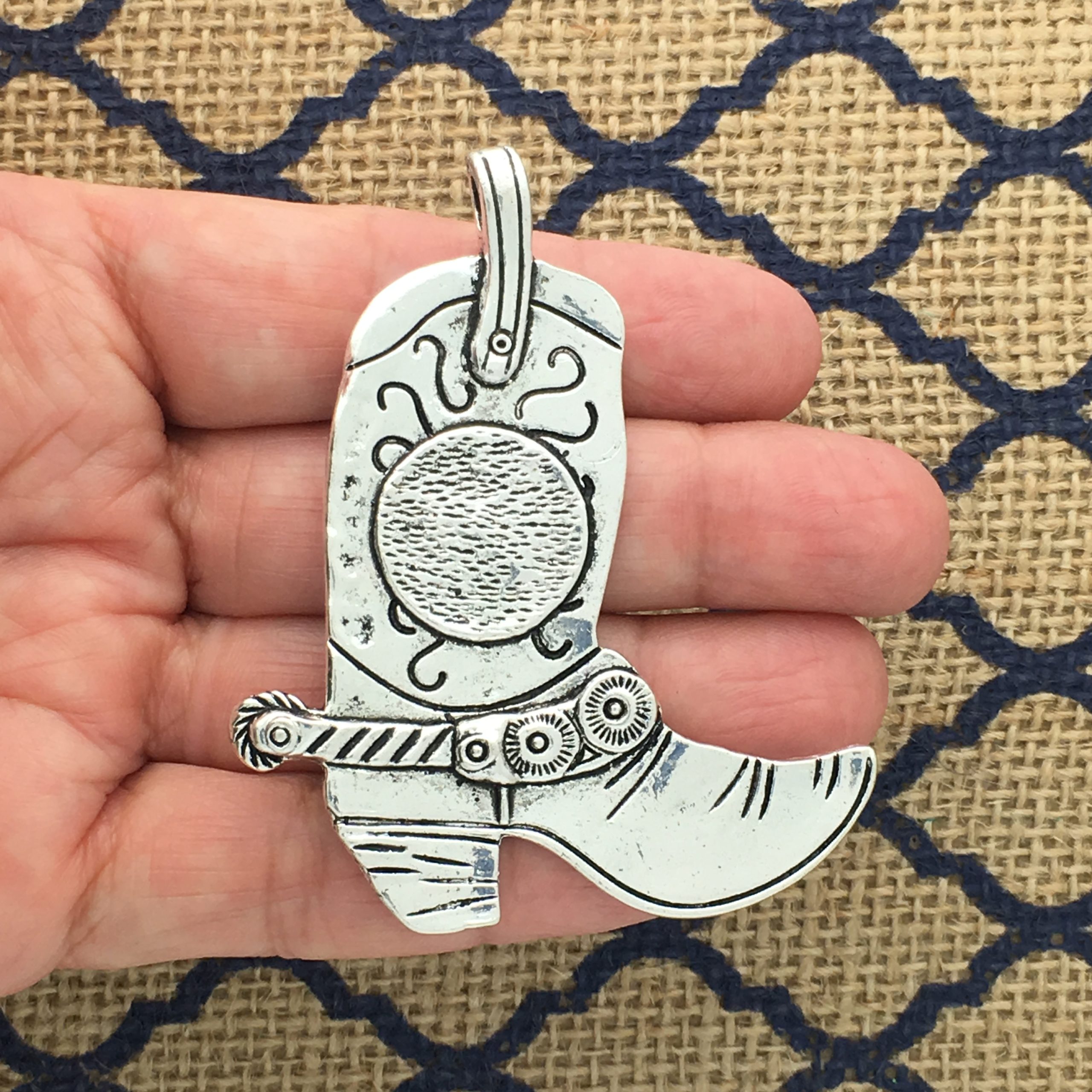 1 Silver Cowboy Boot Charm Pendant Large by TIJC SP0863 - Image 2