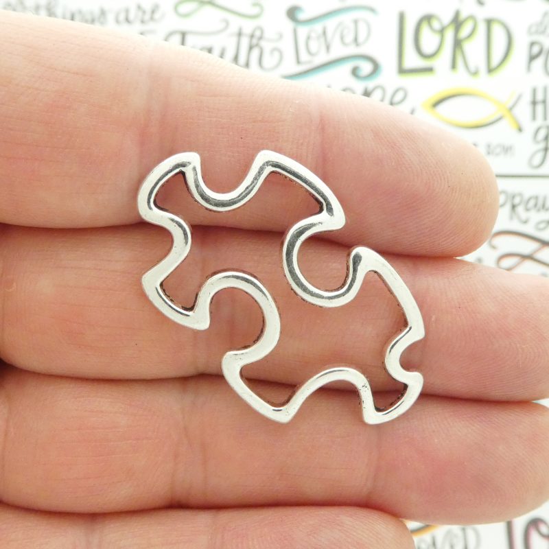 BULK 16 Puzzle Charm Silver 25x42mm by TIJC SP0879B - Image 4