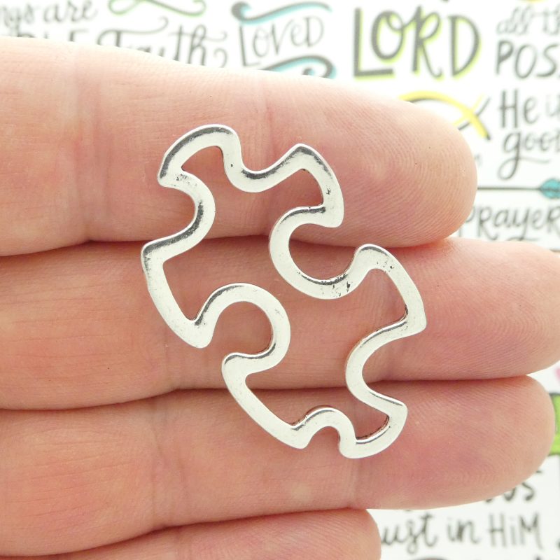 BULK 16 Puzzle Charm Silver 25x42mm by TIJC SP0879B - Image 3