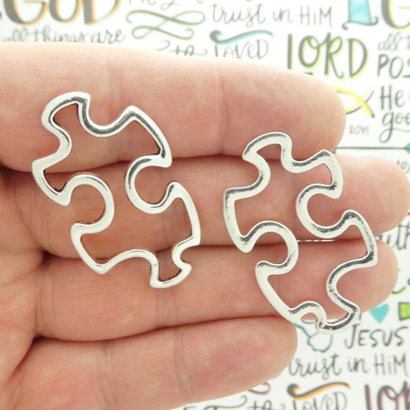 BULK 16 Puzzle Charm Silver 25x42mm by TIJC SP0879B - Image 2