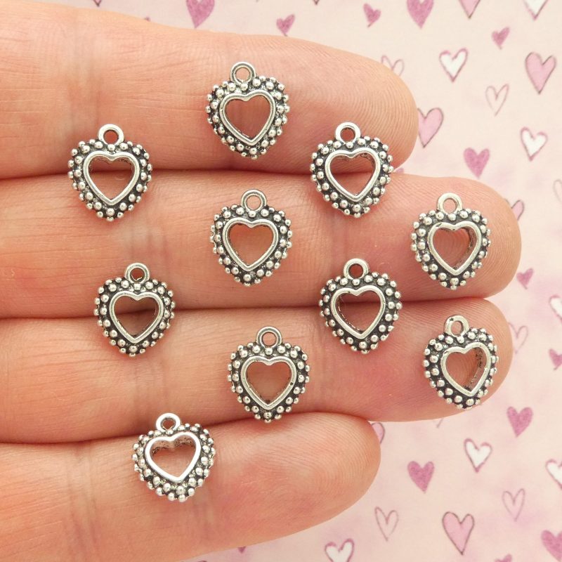 silver heart charms for crafts