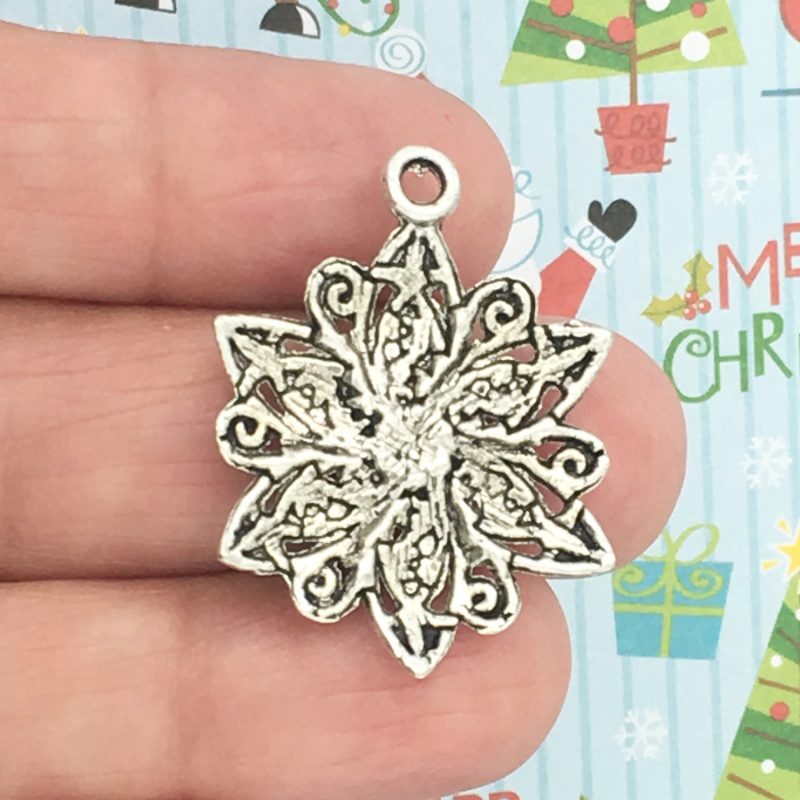 5 Poinsettia Flower Charm Pendant Silver by TIJC SP0903 - Image 2
