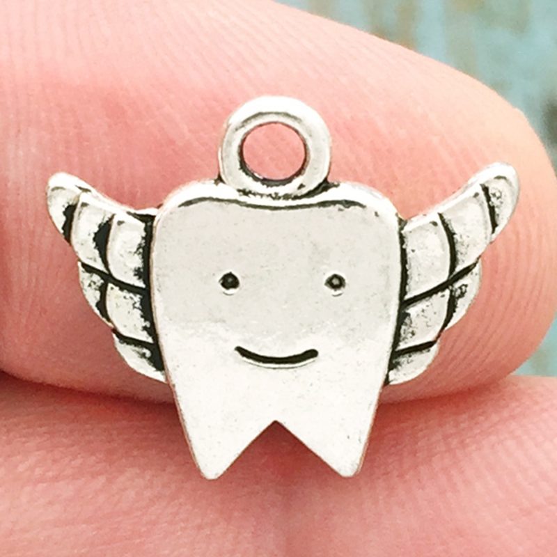 BULK 30 Silver Tooth Fairy Charm Pendant by TIJC SP0905B - Image 2