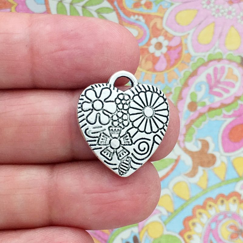 flower heart charm
