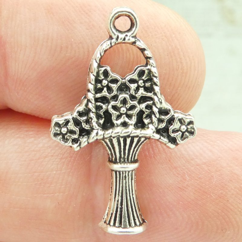 silver flower basket charm
