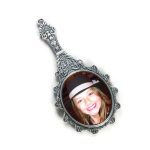 2 Hand Mirror Silver Photo Charm Bezel Blanks for Photo Jewelry Making 70x33mm by TIJC SP0928