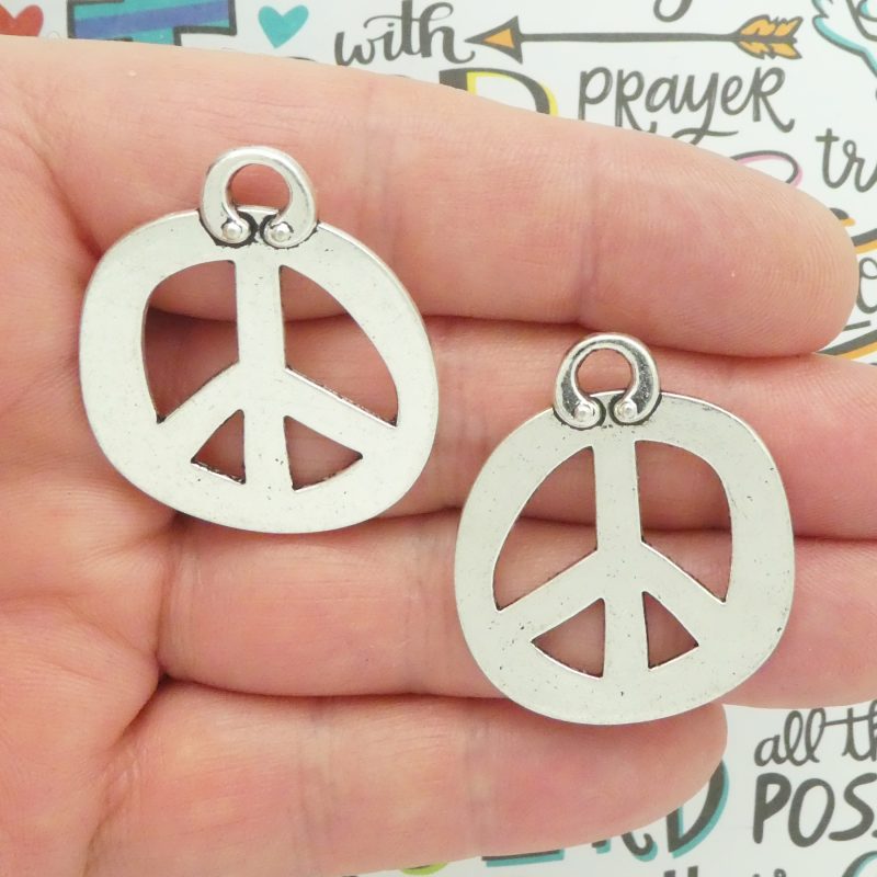 BULK 8 Silver Peace Charm Pendant 36x31mm by TIJC SP0933B - Image 2