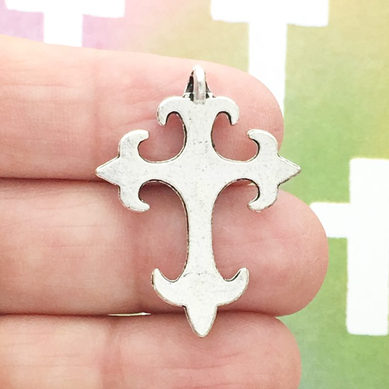 BULK 16 Gothic Cross Charm for Stringing Silver by TIJC SP0937B - Image 2