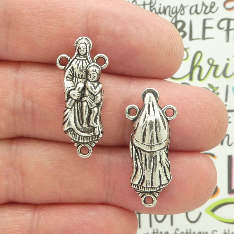 3 Mother Mary Rosary Centerpiece Charm Silver by TIJC SP0946 - Image 4